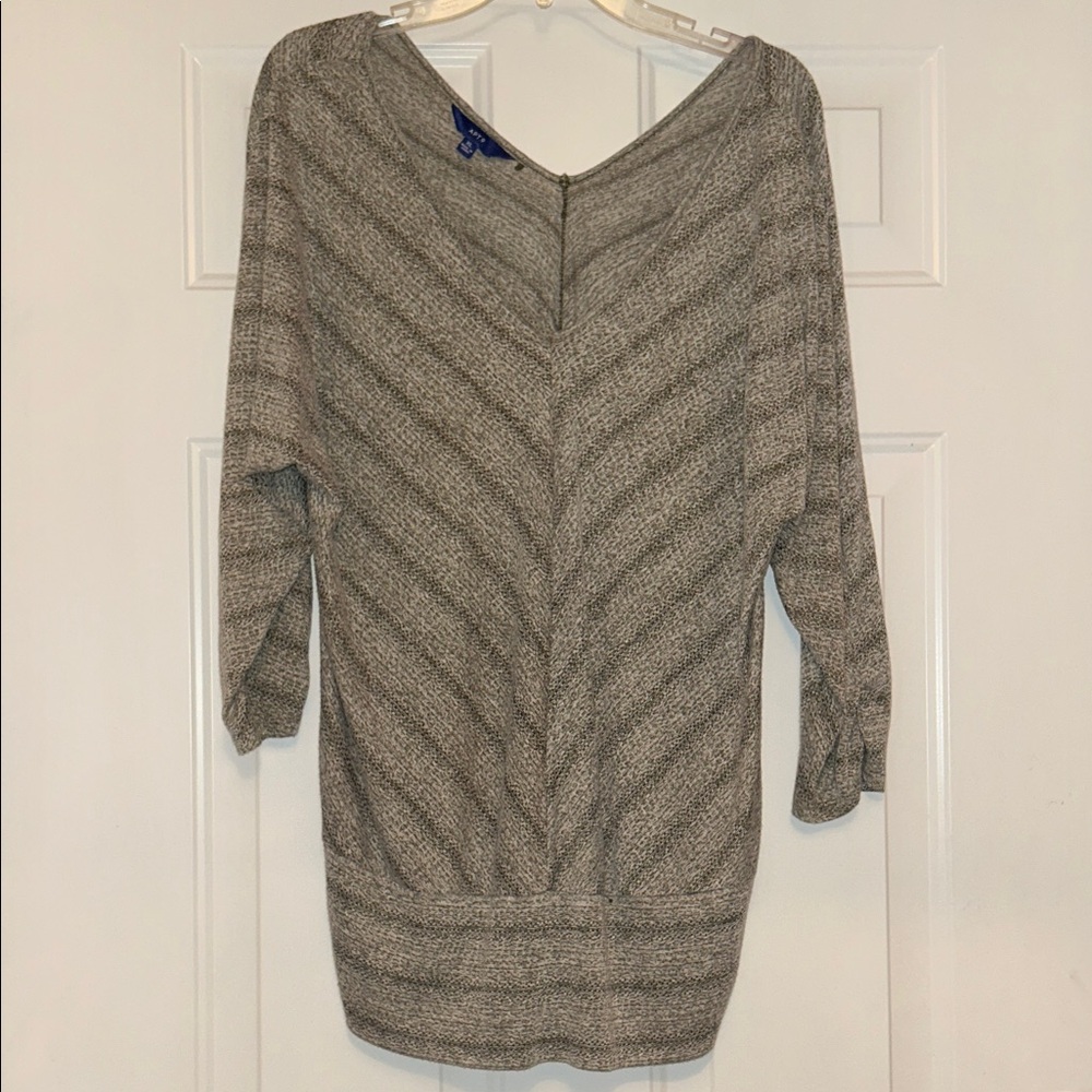 V-Neck Women's Tunic Top XL Heather Gray Knit Ruching Casual Everyday